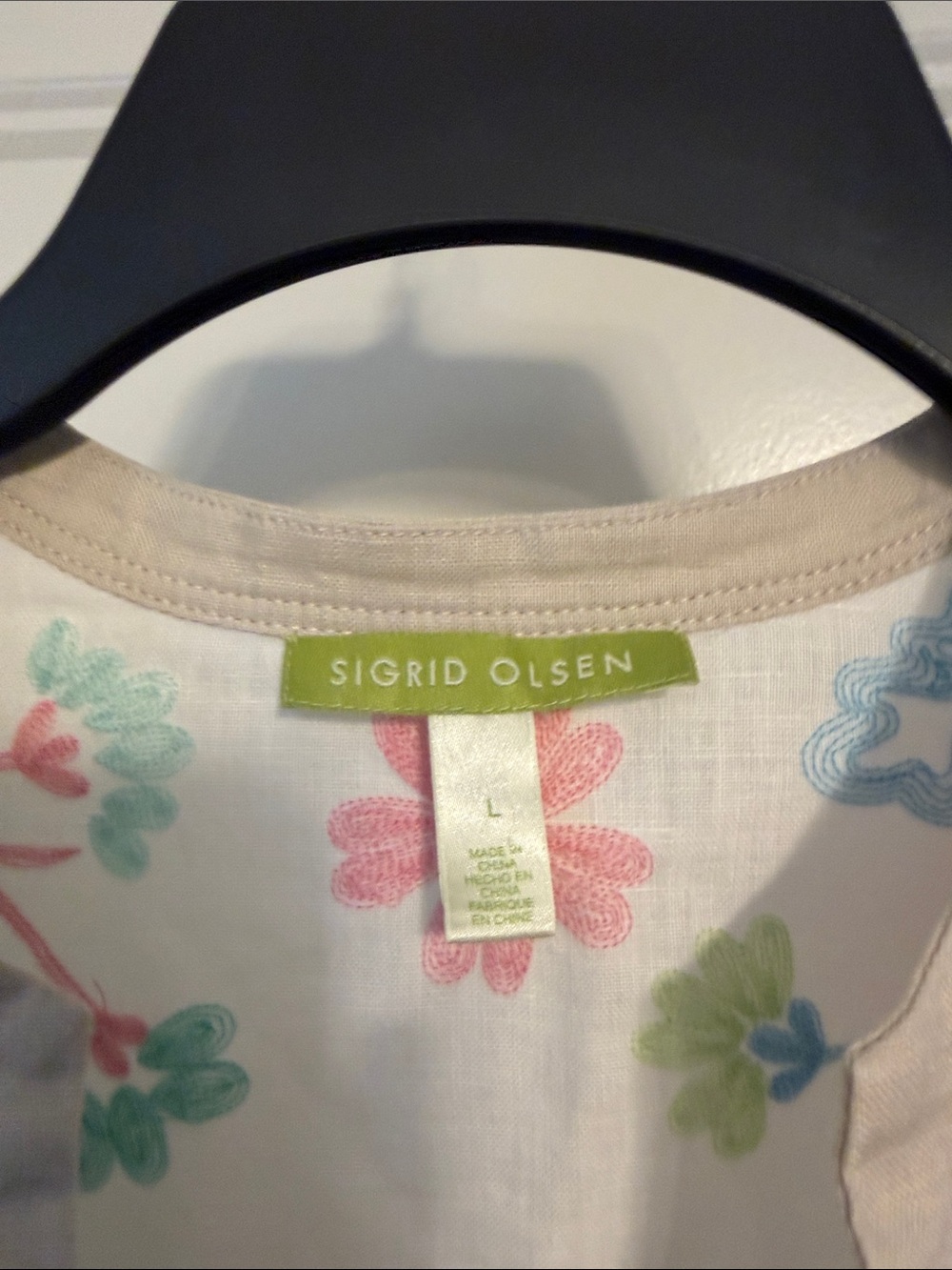 Sigrid Olsen White Linen Tunic with Pink, Blue & Green Embroidery - Picture 2 of 4